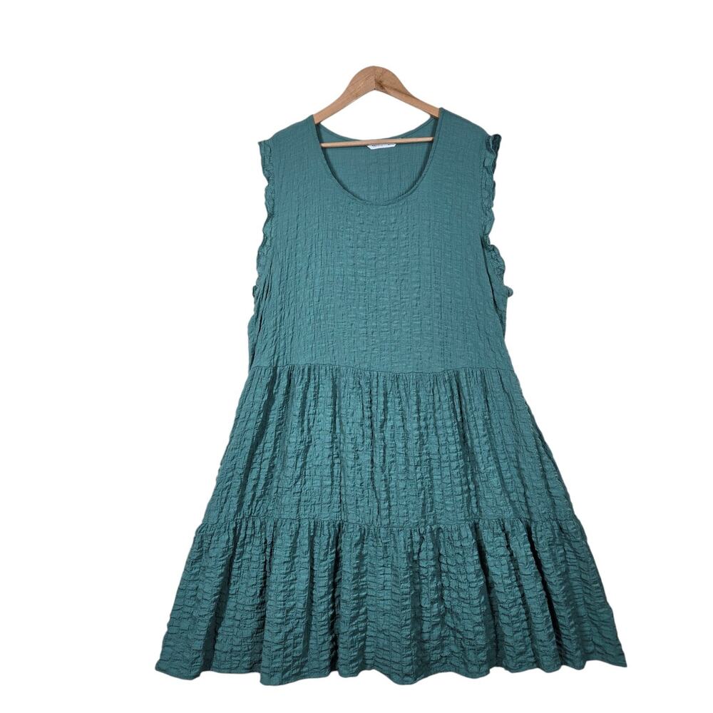 Sonoma Midi Dress sz 2X Green Ruffle Sleeveless Tiered Shift Pockets Boho